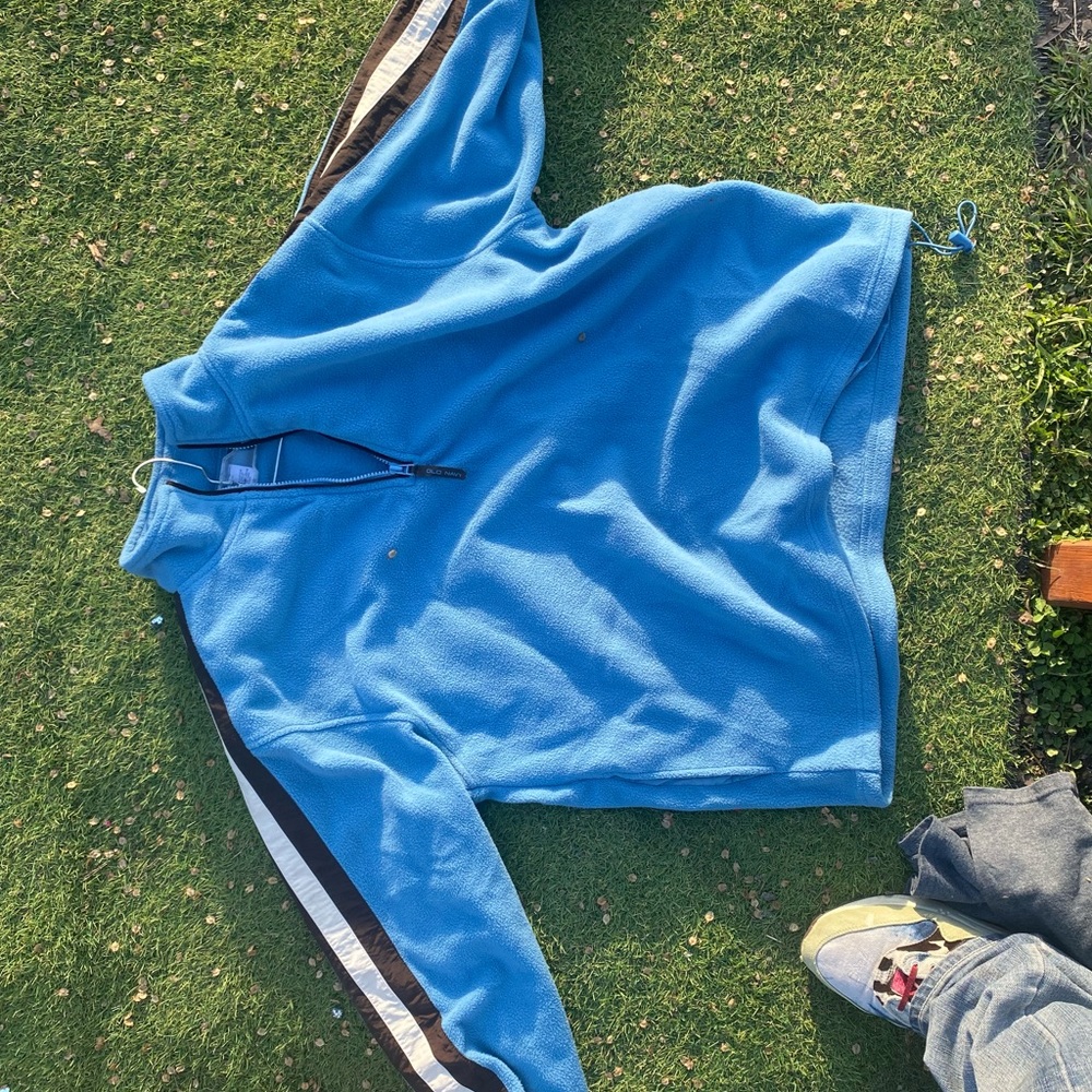 Fleece jacket Light Blue with brown and white stripe